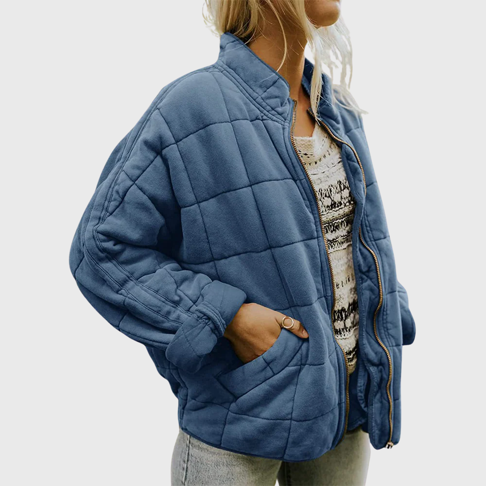 Womens Dolman Quilted Lightweight Jackets Full-zip Stand Collar Loose Warm Winter Outwears with Pockets - Seldom Seen Styles