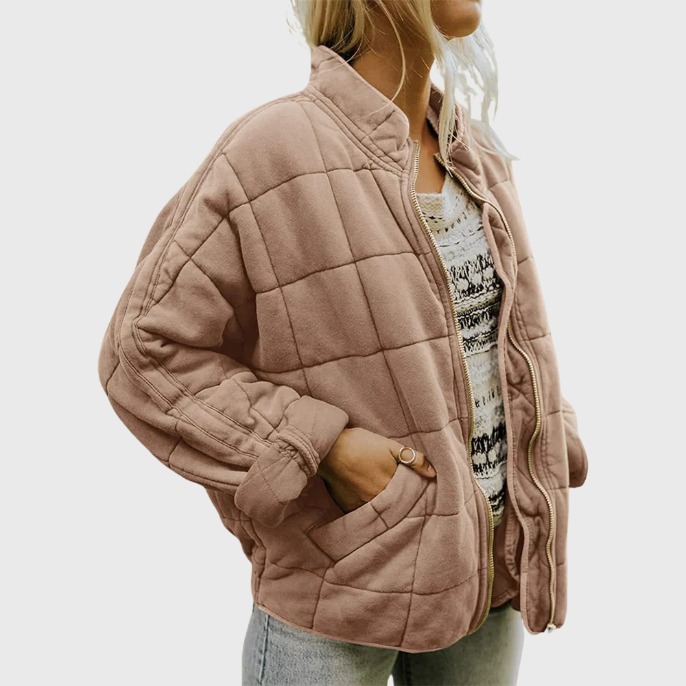 Womens Dolman Quilted Lightweight Jackets Full-zip Stand Collar Loose Warm Winter Outwears with Pockets - Seldom Seen Styles