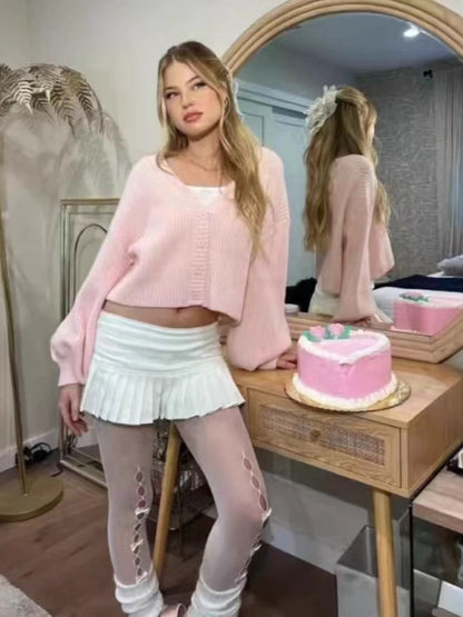 Pink Ribbed Knit Cardigan Soft Knit Cardigan Sweater - Seldom Seen Styles