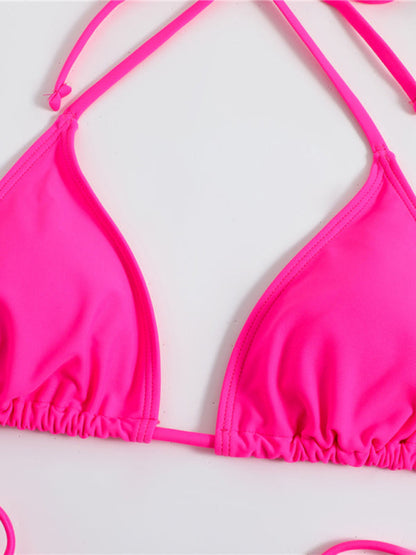 Plain color split strap women's sexy triangle bikini - Seldom Seen Styles