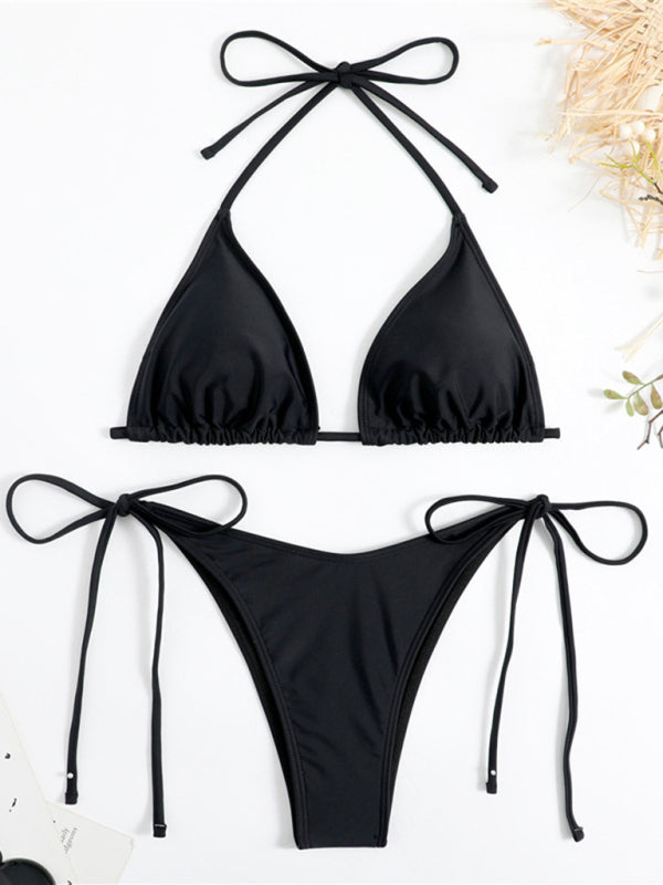Plain color split strap women's sexy triangle bikini - Seldom Seen Styles