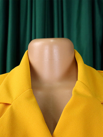 Pleated Solid Color Split-Front Tied Waist Three-Quarter Sleeves V-Neck Mini Dresses - Seldom Seen Styles