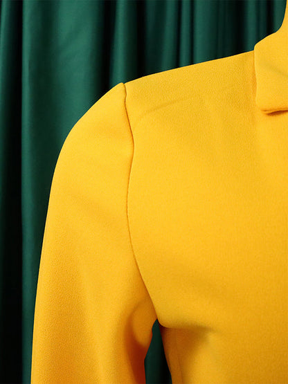 Pleated Solid Color Split-Front Tied Waist Three-Quarter Sleeves V-Neck Mini Dresses - Seldom Seen Styles