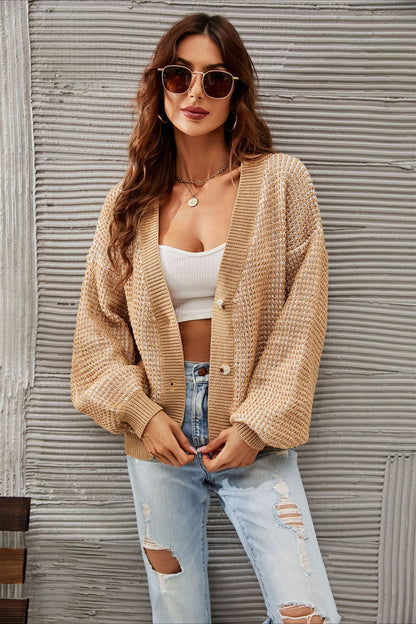 Plus Size Hollow Knit Cardigan Women's 2025 Fall Chunky Knit Open Front Long Sleeve V Neck Button Loose Cardigan Sweaters - Seldom Seen Styles