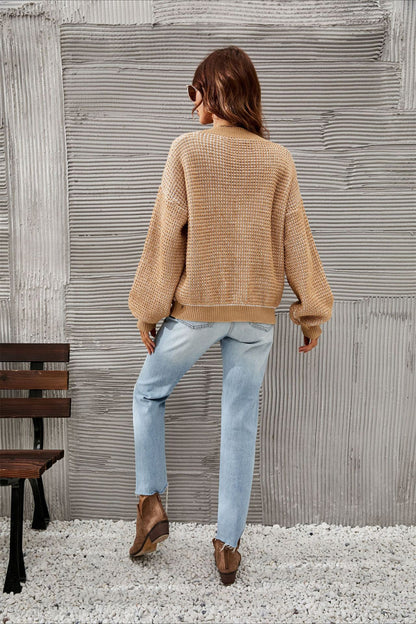 Plus Size Hollow Knit Cardigan Women's 2025 Fall Chunky Knit Open Front Long Sleeve V Neck Button Loose Cardigan Sweaters - Seldom Seen Styles