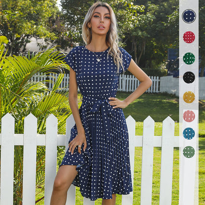 Polka Dot Dress for Women Casual Summer Midi Dress Crew Neck Short Sleeve - Seldom Seen Styles