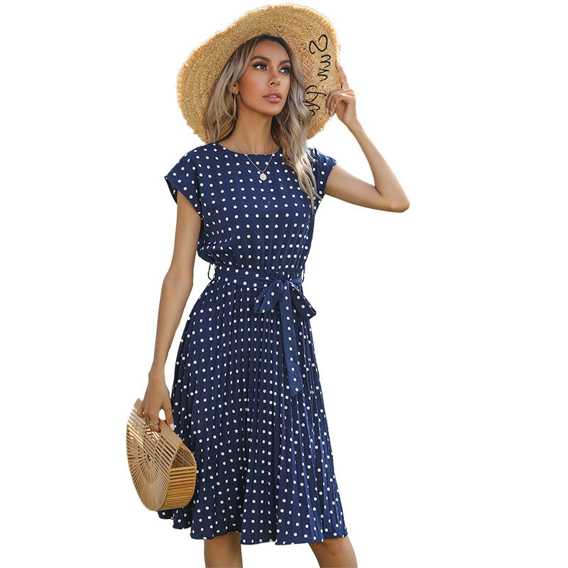 Polka Dot Dress for Women Casual Summer Midi Dress Crew Neck Short Sleeve - Seldom Seen Styles