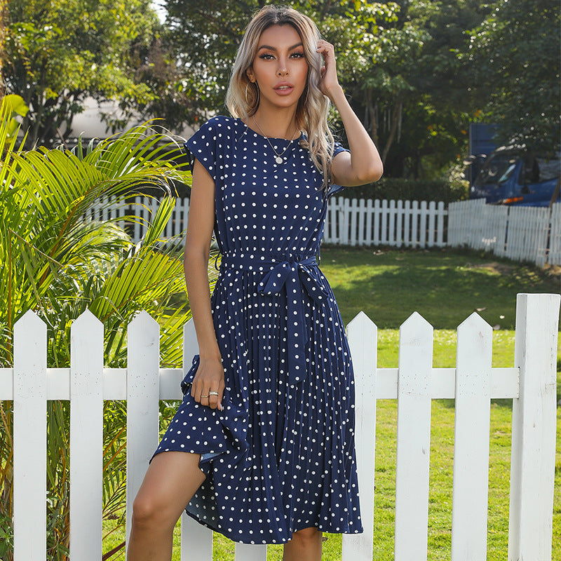 Polka Dot Dress for Women Casual Summer Midi Dress Crew Neck Short Sleeve - Seldom Seen Styles