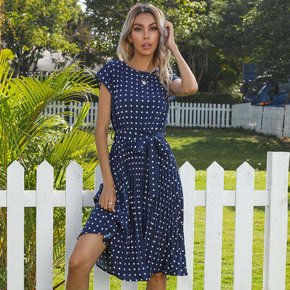 Polka Dot Dress for Women Casual Summer Midi Dress Crew Neck Short Sleeve - Seldom Seen Styles