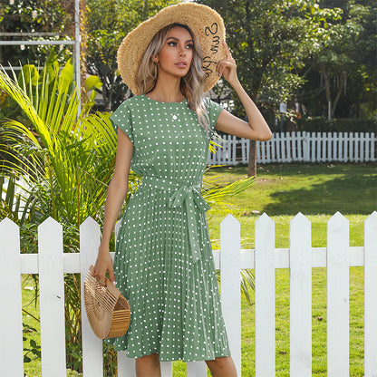 Polka Dot Dress for Women Casual Summer Midi Dress Crew Neck Short Sleeve - Seldom Seen Styles