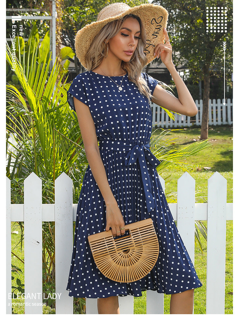 Polka Dot Dress for Women Casual Summer Midi Dress Crew Neck Short Sleeve - Seldom Seen Styles