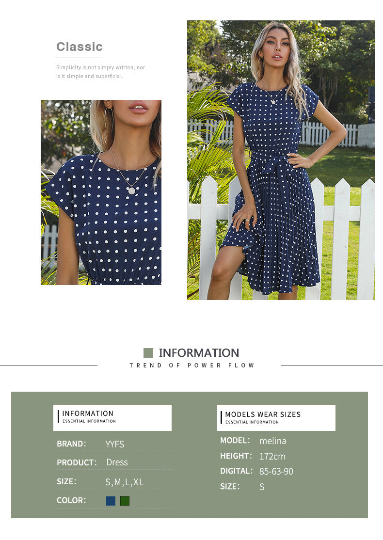 Polka Dot Dress for Women Casual Summer Midi Dress Crew Neck Short Sleeve - Seldom Seen Styles