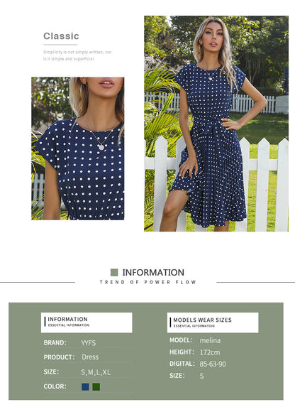 Polka Dot Dress for Women Casual Summer Midi Dress Crew Neck Short Sleeve - Seldom Seen Styles