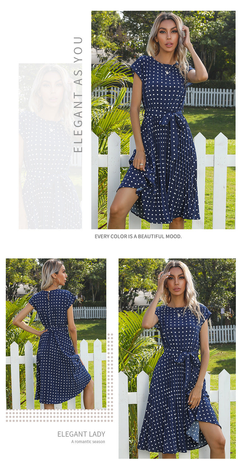 Polka Dot Dress for Women Casual Summer Midi Dress Crew Neck Short Sleeve - Seldom Seen Styles