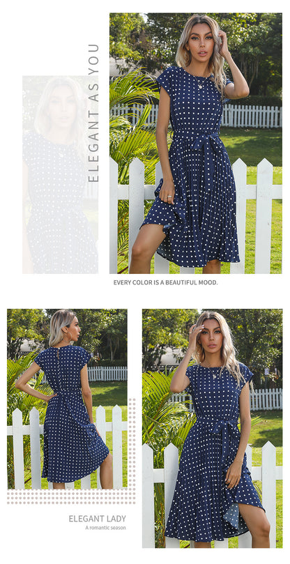 Polka Dot Dress for Women Casual Summer Midi Dress Crew Neck Short Sleeve - Seldom Seen Styles