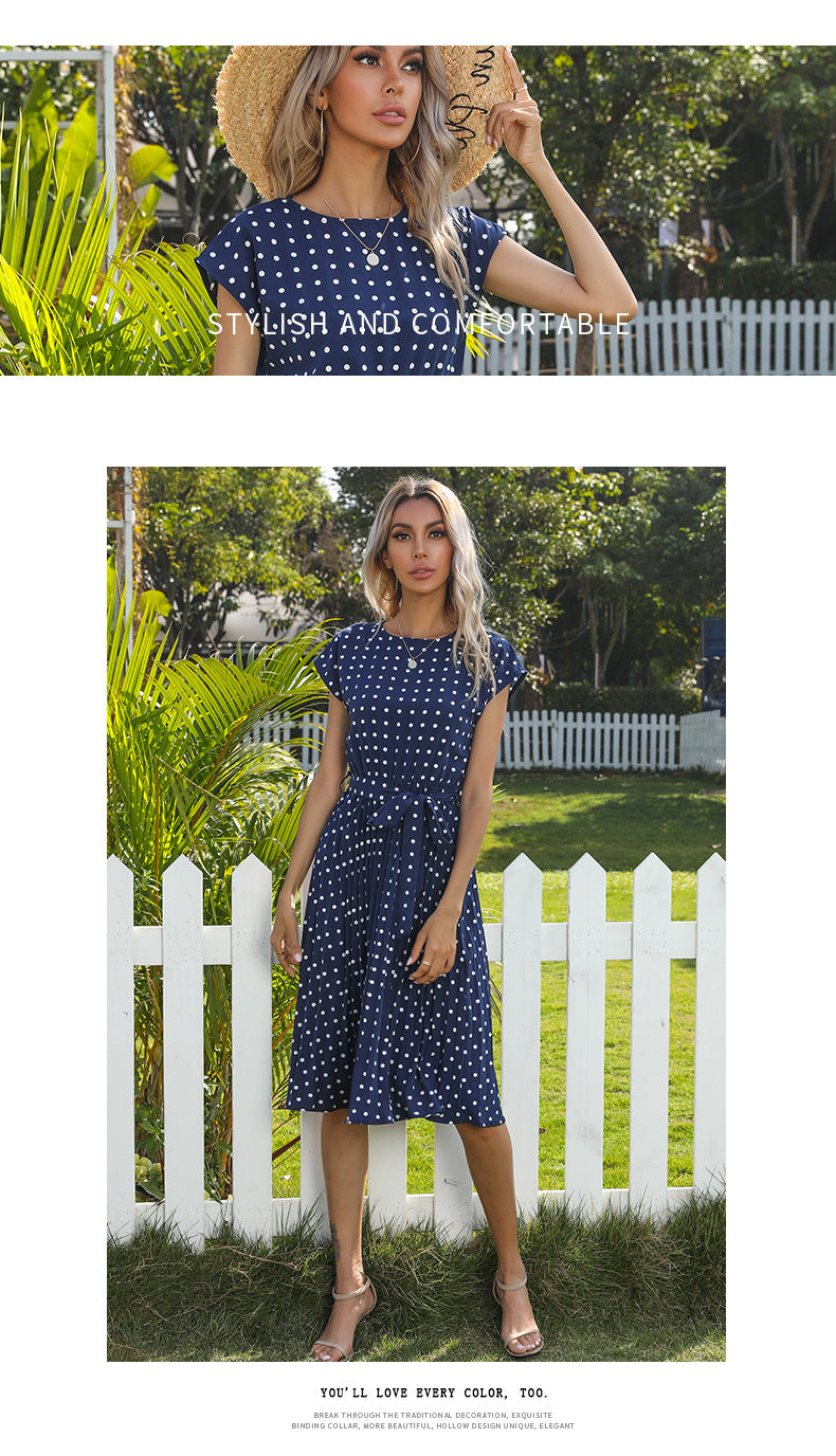 Polka Dot Dress for Women Casual Summer Midi Dress Crew Neck Short Sleeve - Seldom Seen Styles