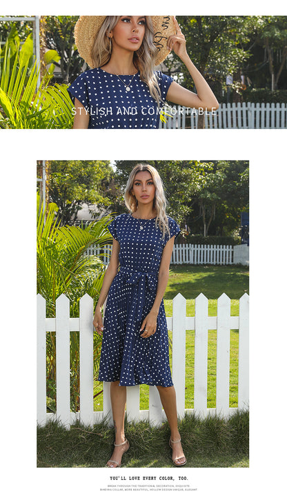 Polka Dot Dress for Women Casual Summer Midi Dress Crew Neck Short Sleeve - Seldom Seen Styles