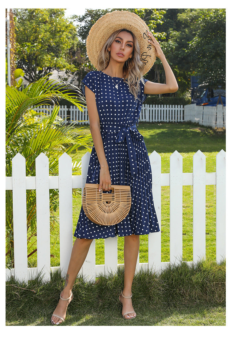 Polka Dot Dress for Women Casual Summer Midi Dress Crew Neck Short Sleeve - Seldom Seen Styles
