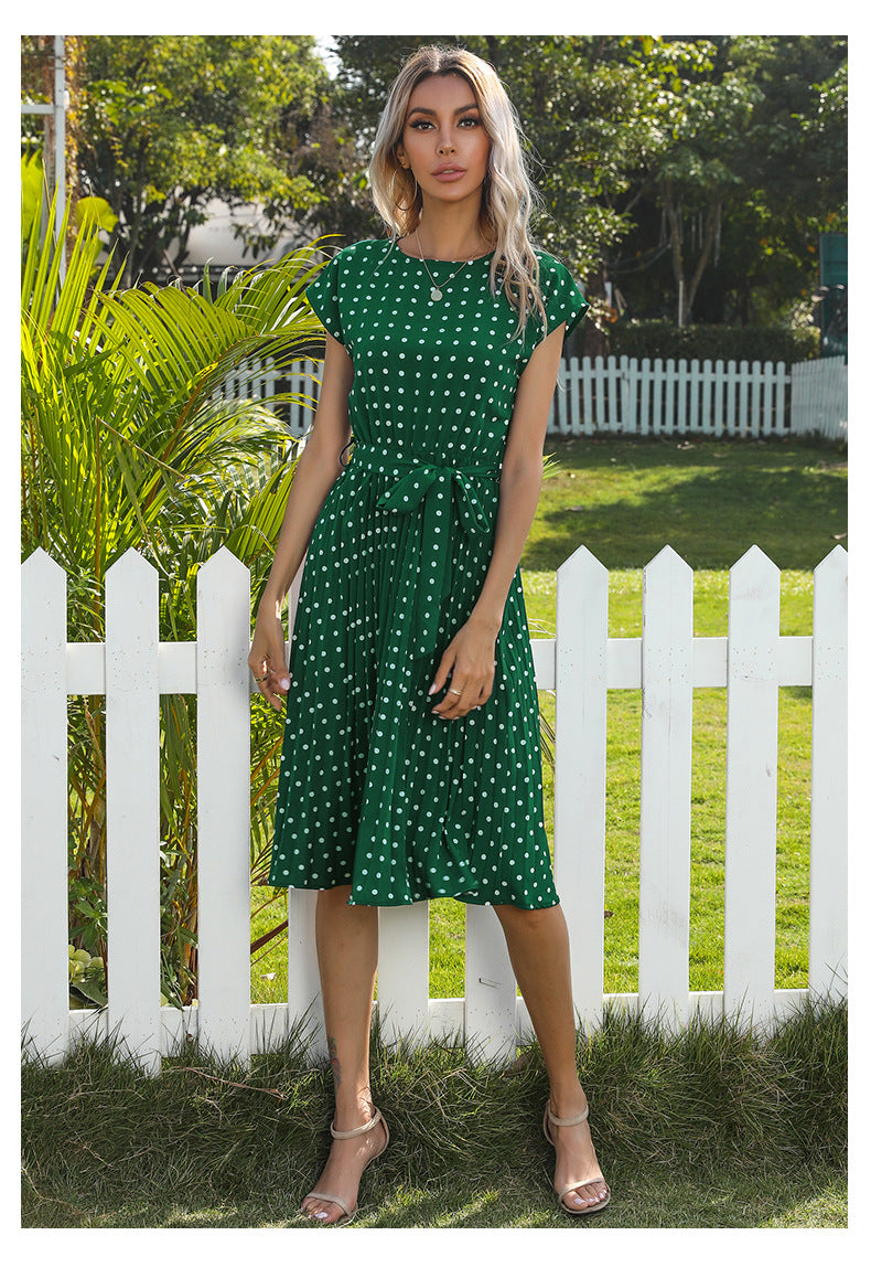 Polka Dot Dress for Women Casual Summer Midi Dress Crew Neck Short Sleeve - Seldom Seen Styles