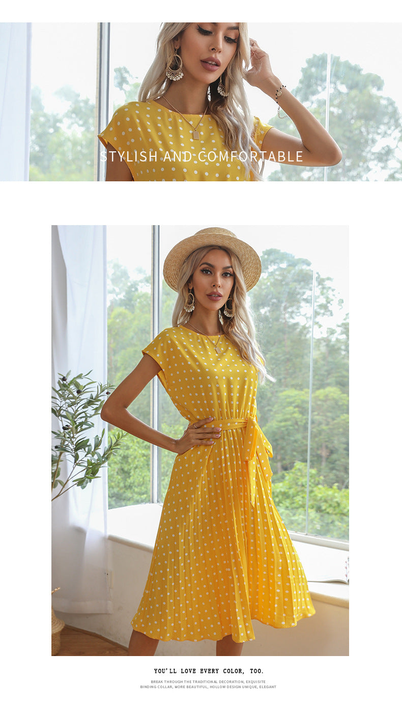 Polka Dot Dress for Women Casual Summer Midi Dress Crew Neck Short Sleeve - Seldom Seen Styles