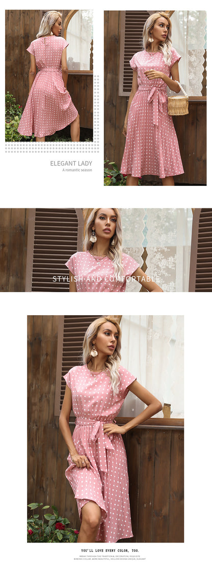 Polka Dot Dress for Women Casual Summer Midi Dress Crew Neck Short Sleeve - Seldom Seen Styles