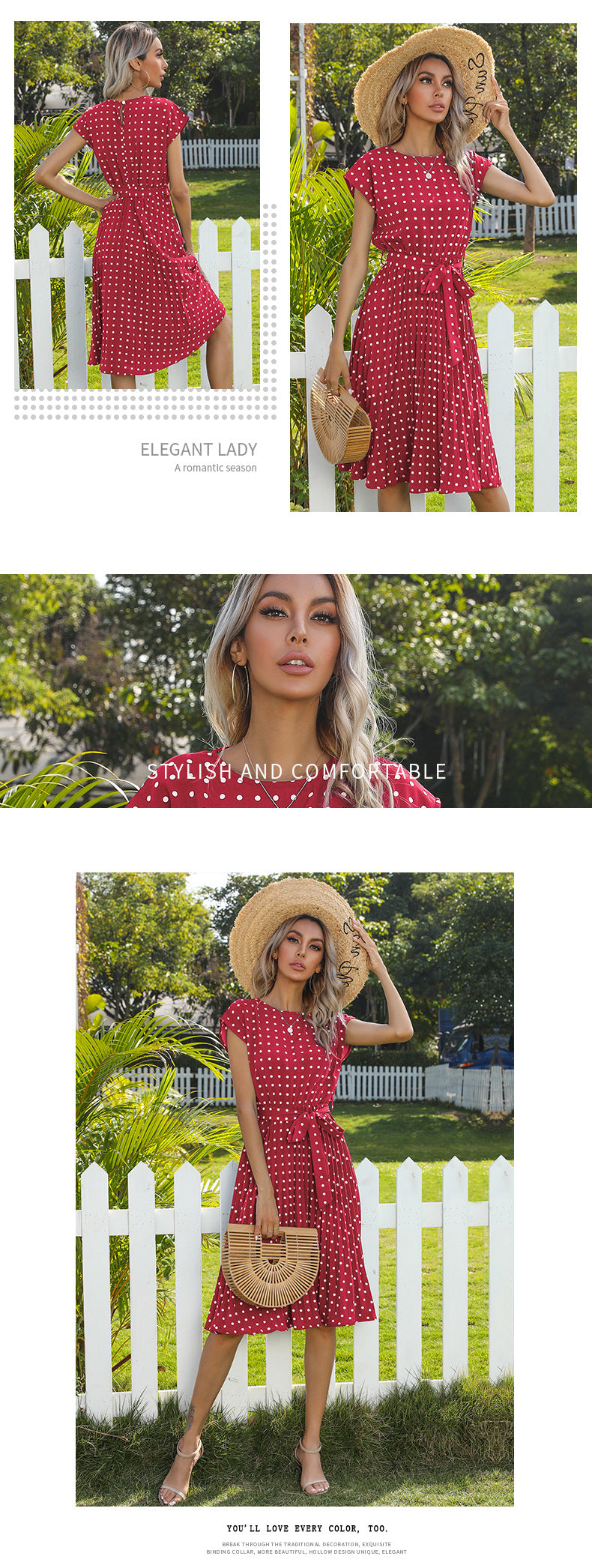 Polka Dot Dress for Women Casual Summer Midi Dress Crew Neck Short Sleeve - Seldom Seen Styles