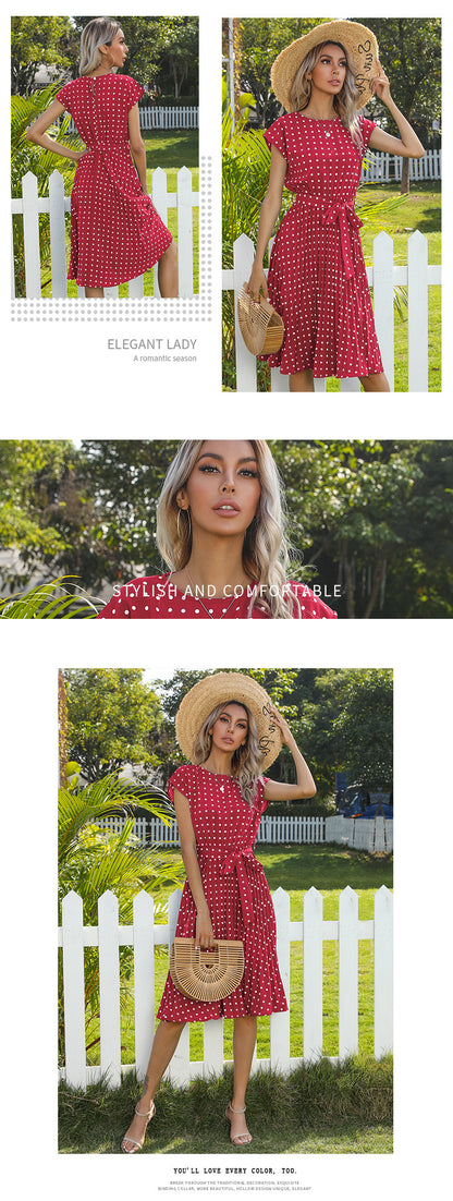 Polka Dot Dress for Women Casual Summer Midi Dress Crew Neck Short Sleeve - Seldom Seen Styles