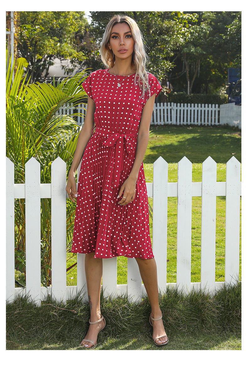 Polka Dot Dress for Women Casual Summer Midi Dress Crew Neck Short Sleeve - Seldom Seen Styles