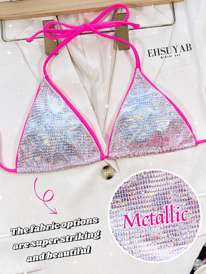 Pool Party Glitter Bikini, Neon Strap, Padded 2Pc Swimsuit Boudoir Shoot - Seldom Seen Styles