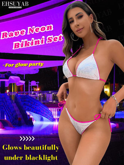 Pool Party Glitter Bikini, Neon Strap, Padded 2Pc Swimsuit Boudoir Shoot - Seldom Seen Styles