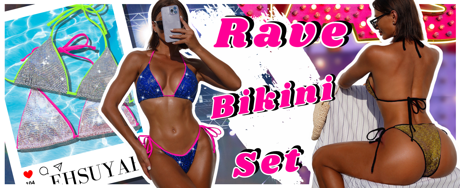 Pool Party Glitter Bikini, Neon Strap, Padded 2Pc Swimsuit Boudoir Shoot - Seldom Seen Styles