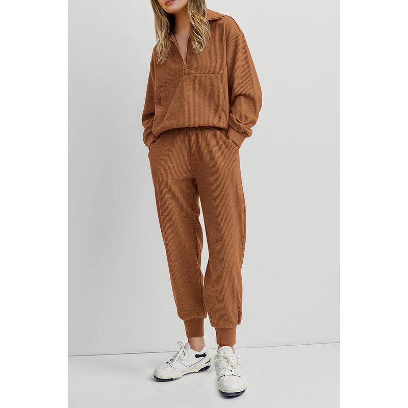 Women's 2-Piece Sweatsuits Set Long Sleeve Half Zip Pullover Sweatshirt Joggers Pants Comfy Outfits Soft Tracksuit Athletic Training Apparel with Front Pocket &amp; Elastic Waistband - Seldom Seen Styles