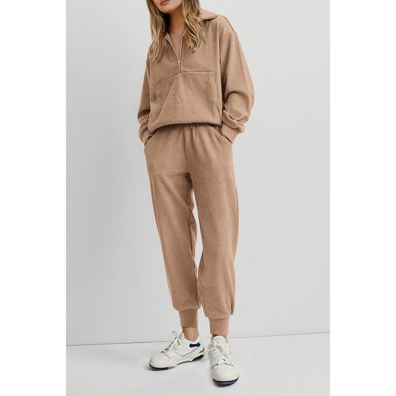 Women's 2-Piece Sweatsuits Set Long Sleeve Half Zip Pullover Sweatshirt Joggers Pants Comfy Outfits Soft Tracksuit Athletic Training Apparel with Front Pocket &amp; Elastic Waistband - Seldom Seen Styles