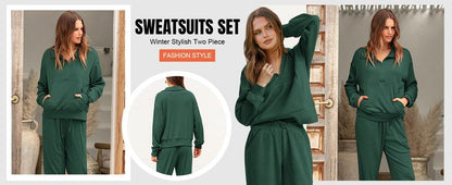 Women's 2-Piece Sweatsuits Set Long Sleeve Half Zip Pullover Sweatshirt Joggers Pants Comfy Outfits Soft Tracksuit Athletic Training Apparel with Front Pocket &amp; Elastic Waistband - Seldom Seen Styles