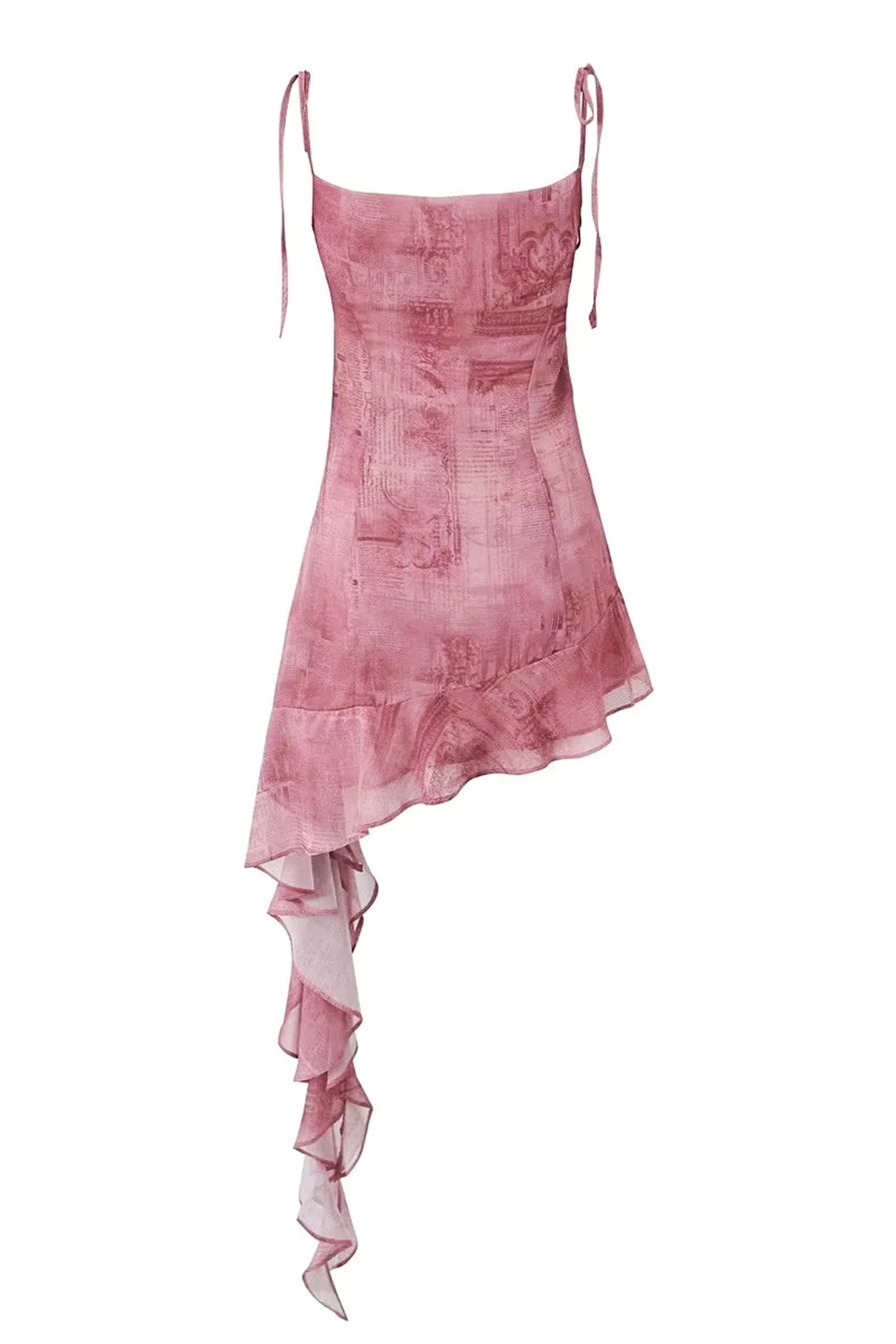 Printed Ruffle Tie Strap Irregular Mini Dress - Seldom Seen Styles