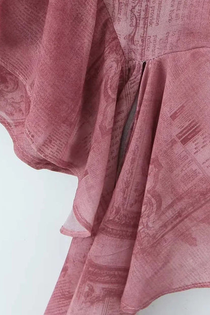 Printed Ruffle Tie Strap Irregular Mini Dress - Seldom Seen Styles