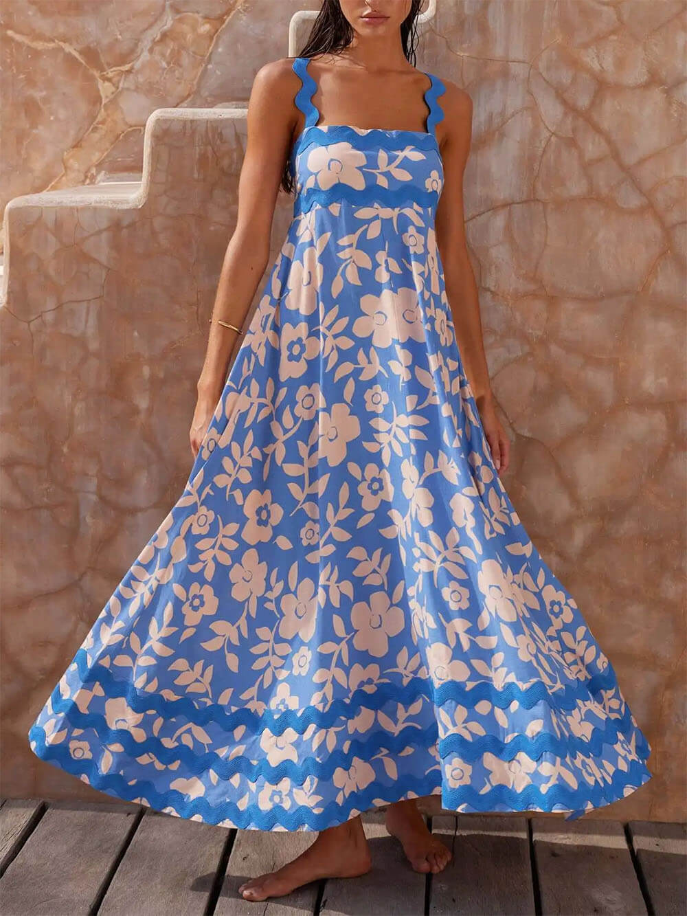 Printed Square Neck Strap Maxi Dress - Seldom Seen Styles