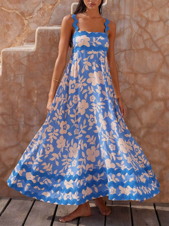 Printed Square Neck Strap Maxi Dress - Seldom Seen Styles