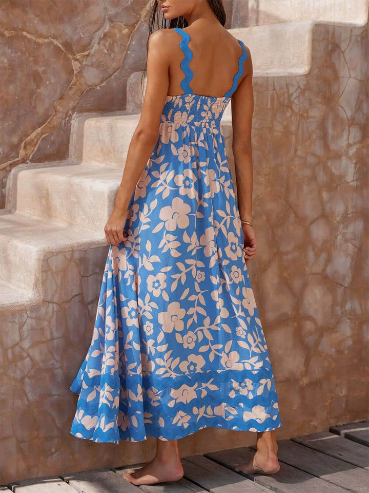 Printed Square Neck Strap Maxi Dress - Seldom Seen Styles