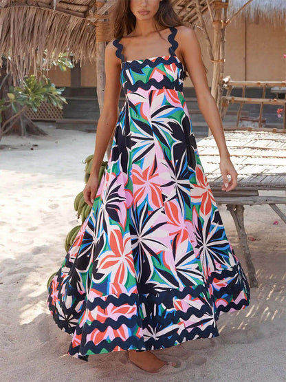 Printed Suspender Maxi Dress - Seldom Seen Styles