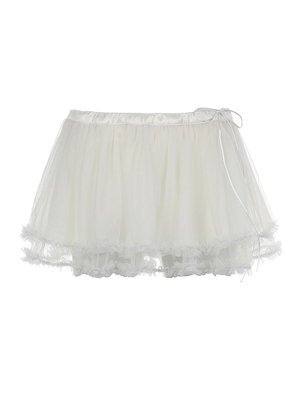 Pure White Mini Skirt With Mesh Laces - Seldom Seen Styles