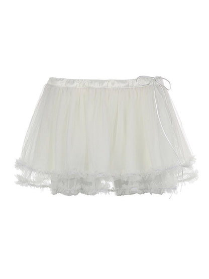 Pure White Mini Skirt With Mesh Laces - Seldom Seen Styles