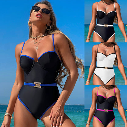 Push Up Swimsuit, Color Block High Cut, Vacation Pool Party, Sexy One Piece Bathing Suit Cheeky Going Out Outfits - Seldom Seen Styles
