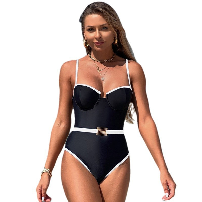 Push Up Swimsuit, Color Block High Cut, Vacation Pool Party, Sexy One Piece Bathing Suit Cheeky Going Out Outfits - Seldom Seen Styles