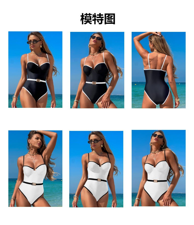 Push Up Swimsuit, Color Block High Cut, Vacation Pool Party, Sexy One Piece Bathing Suit Cheeky Going Out Outfits - Seldom Seen Styles
