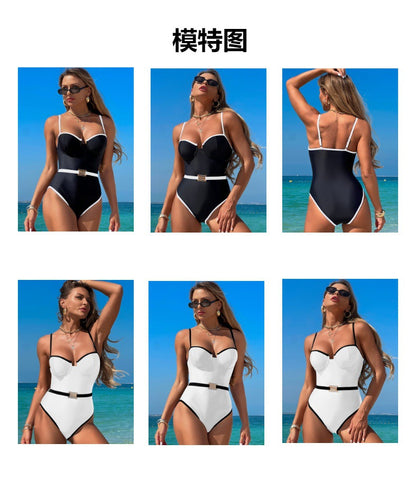 Push Up Swimsuit, Color Block High Cut, Vacation Pool Party, Sexy One Piece Bathing Suit Cheeky Going Out Outfits - Seldom Seen Styles