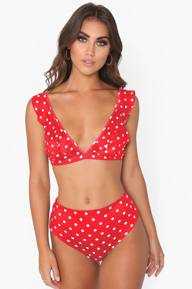 Polka Dot High Waist Ruffle Bikini - Dress In Beauty