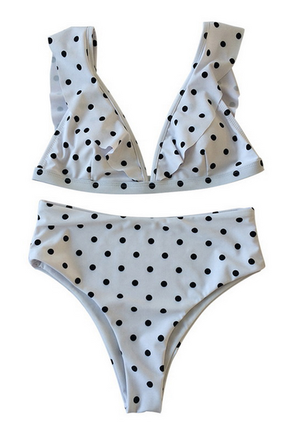 Polka Dot High Waist Ruffle Bikini - Dress In Beauty