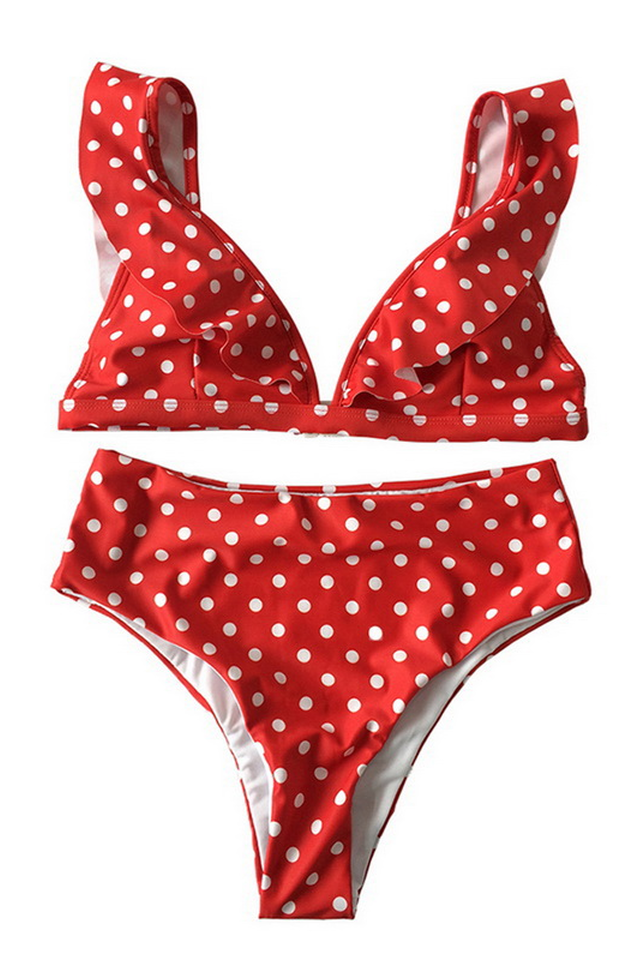 Polka Dot High Waist Ruffle Bikini - Dress In Beauty