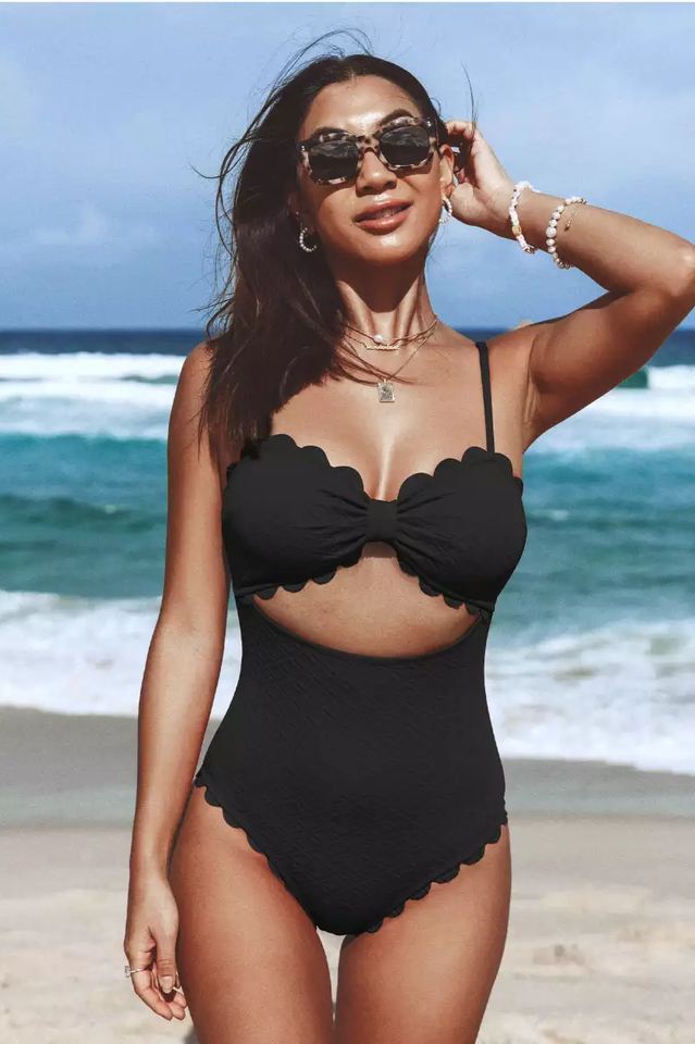 Knotted Scalloped One Piece Swimsuit - Seldom Seen Styles